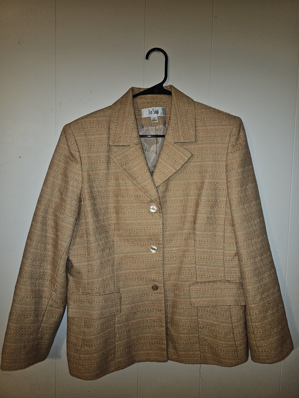 Le Suit Tan Tweed Women's Blazer Jacket